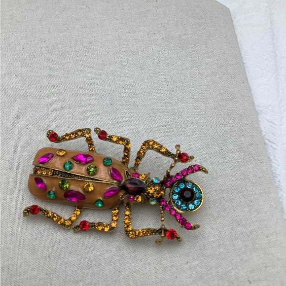 Orange Beetle Brooch with Gem Accents - Picture 3 of 3